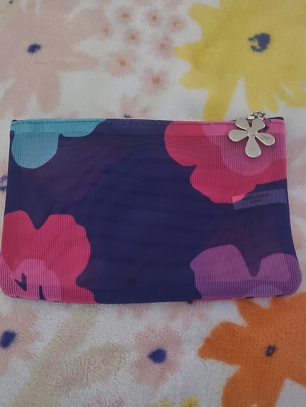 Floral Print Zip Pouch - Navy & Pink